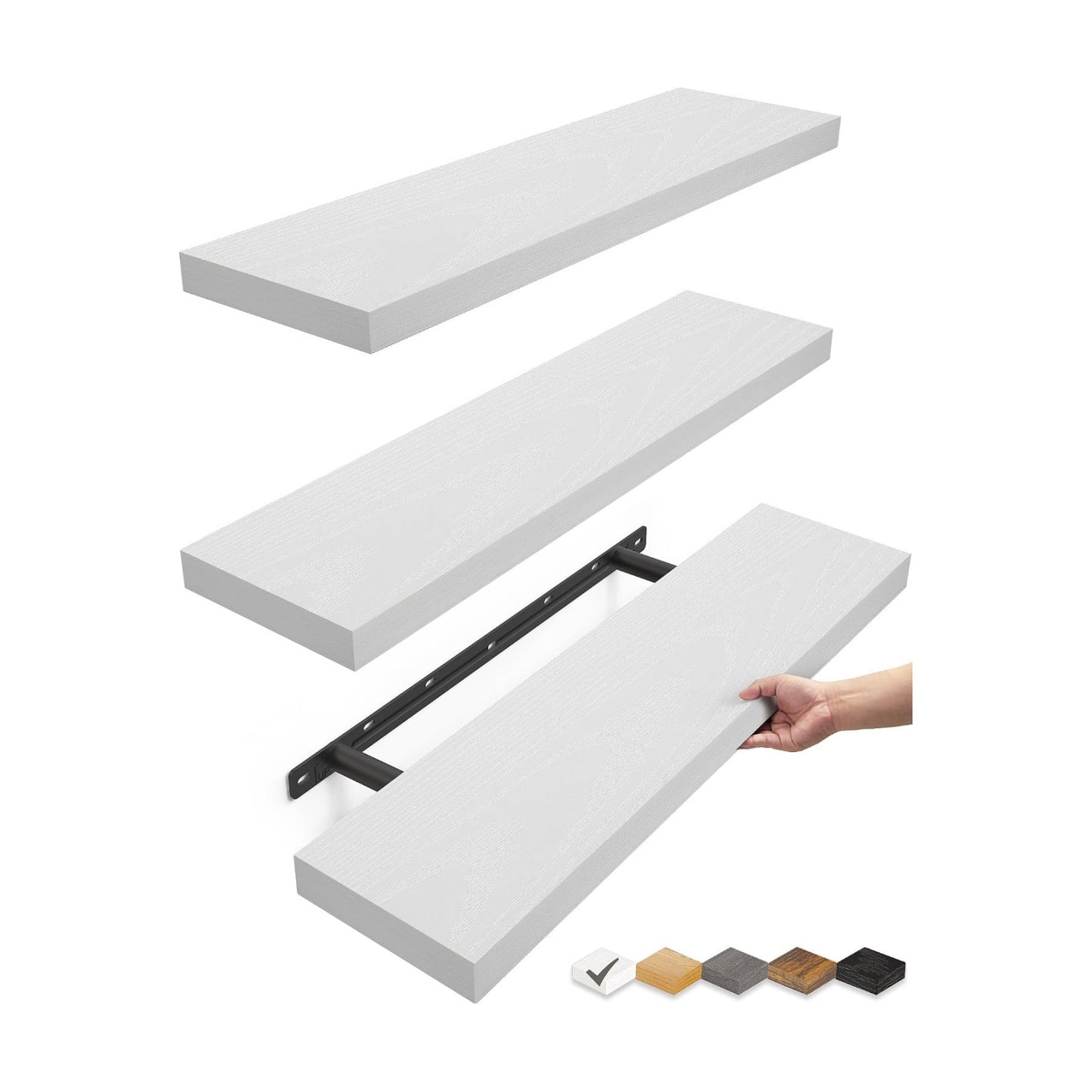 BAYKA White Floating Shelves 22.5in, Set of 3, Wall Mounted for Wall Decor