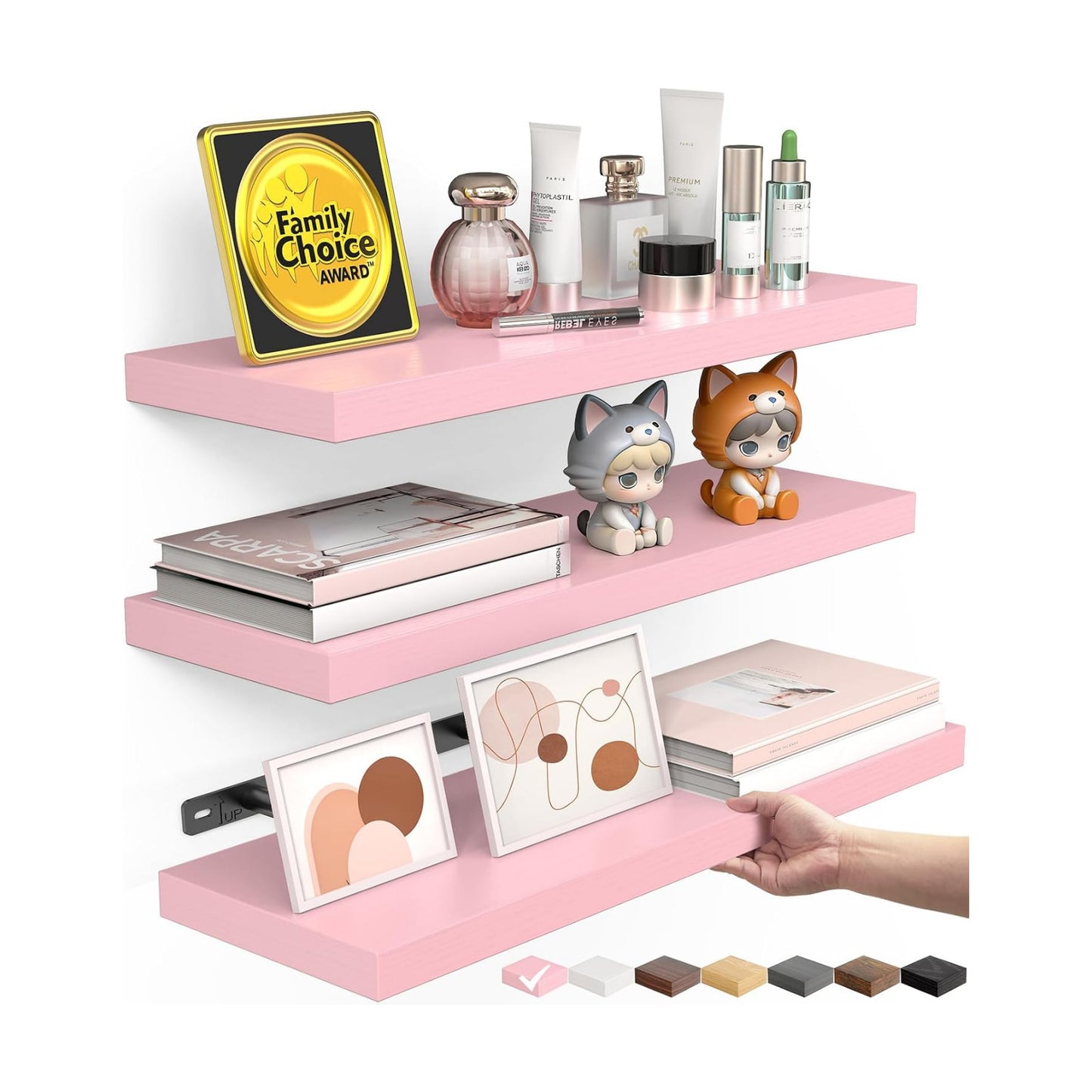 BAYKA Pink Floating Shelves 15.7in, Set of 3, Wall Mounted for Wall Decor