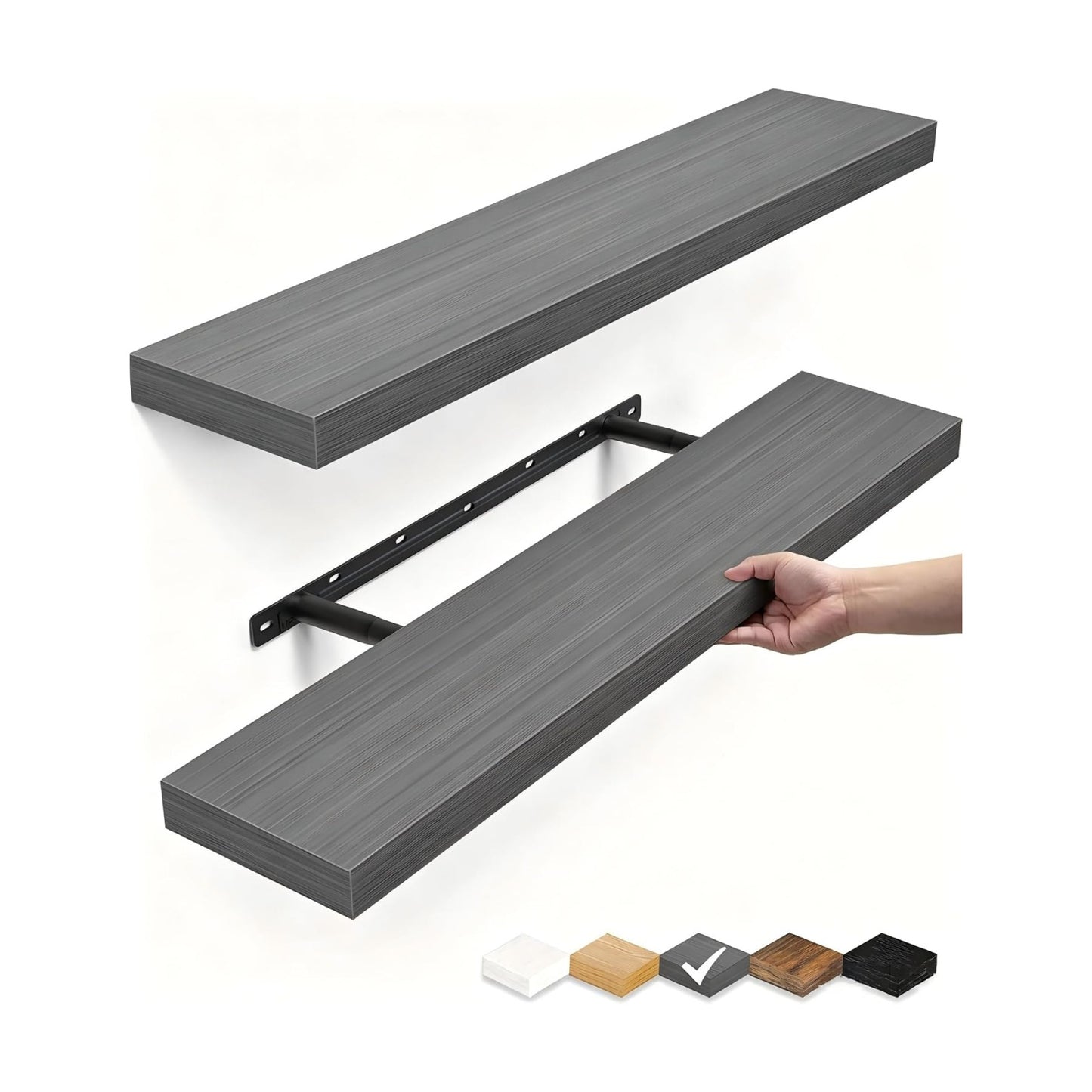 BAYKA Grey Floating Shelves 22.5in, Set of 2, Wall Mounted for Wall Deocr