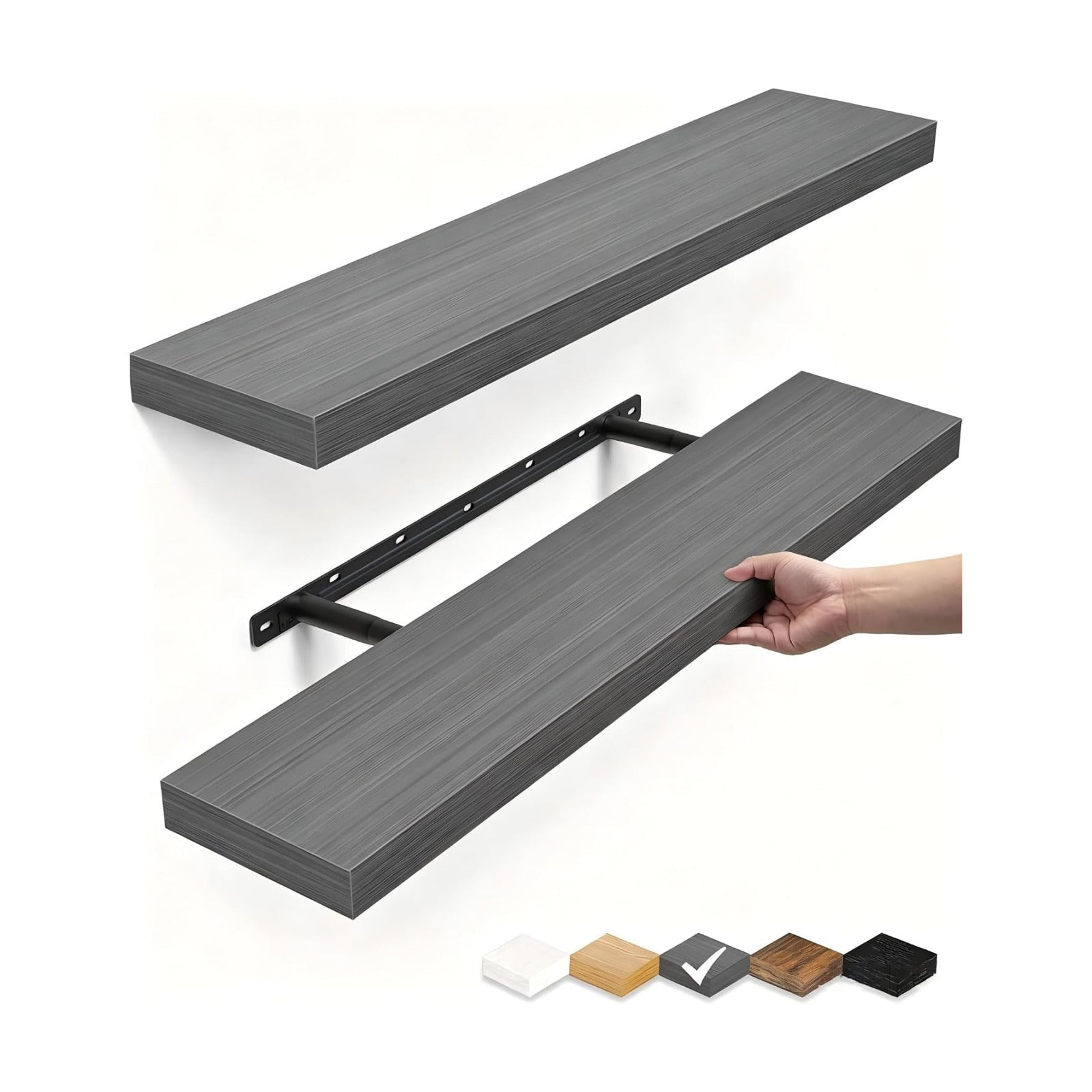 BAYKA Grey Floating Shelves 22.5in, Set of 2, Wall Mounted for Wall Deocr