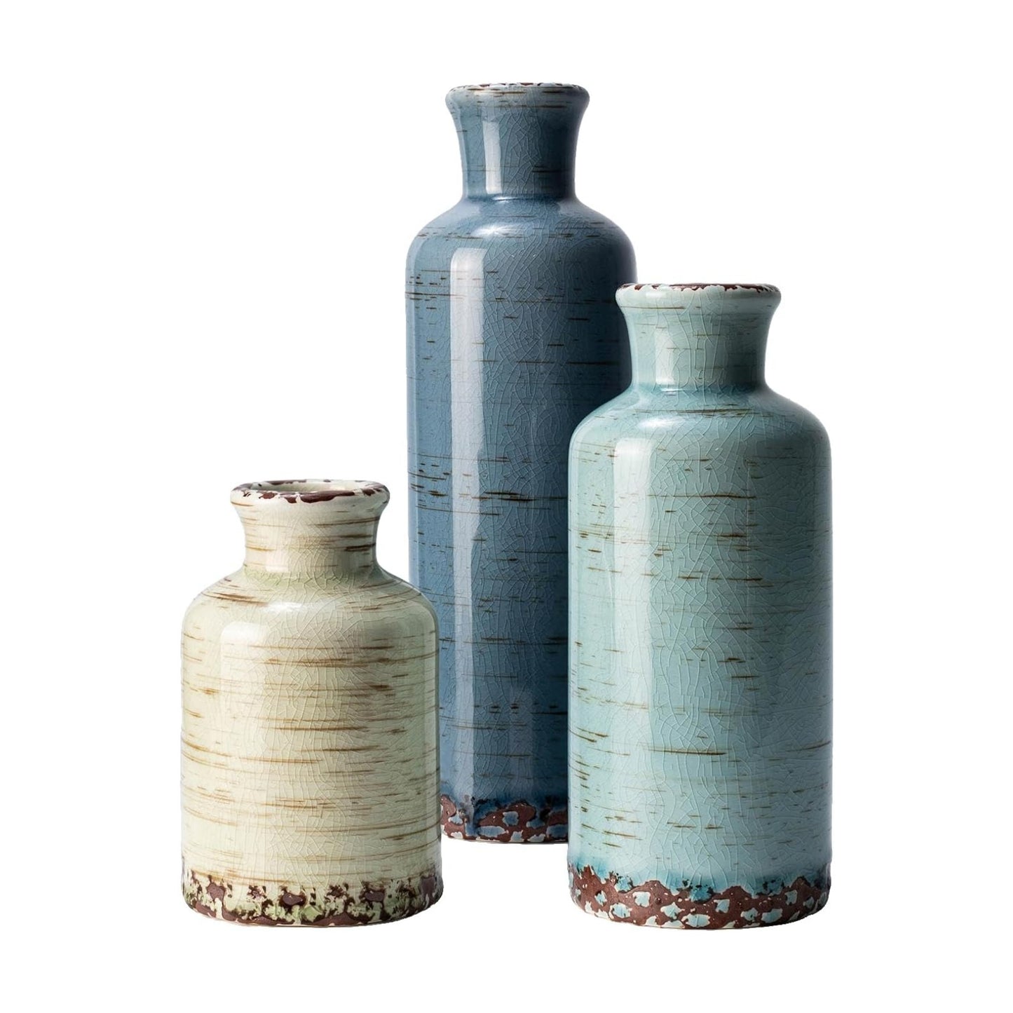 Rustic Farmhouse Vase / 105-pale Teal Wood / Set of 3