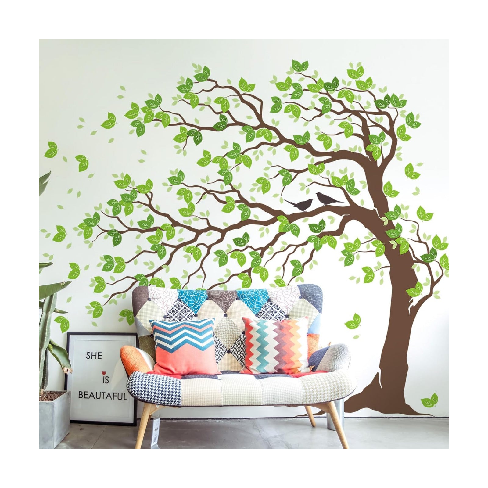 Peel & Stick Wall Stickers / Brown Trunk Green Leaves / 74.8 x 59