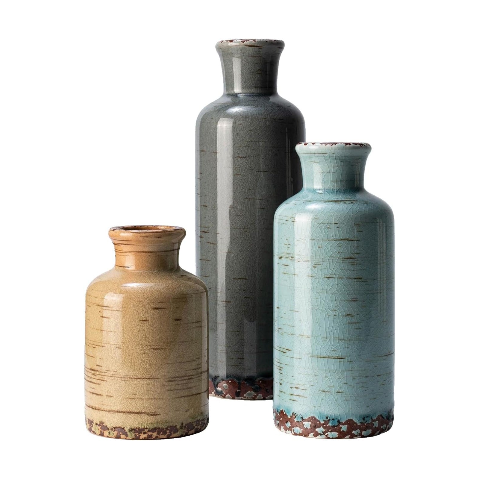 Rustic Farmhouse Vase / 107-gray Blue Stripe / Set of 3