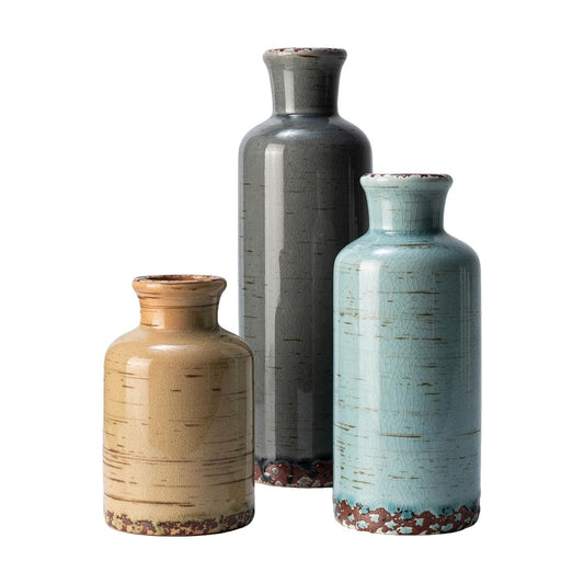 Rustic Farmhouse Vase / 107-gray Blue Stripe / Set of 3