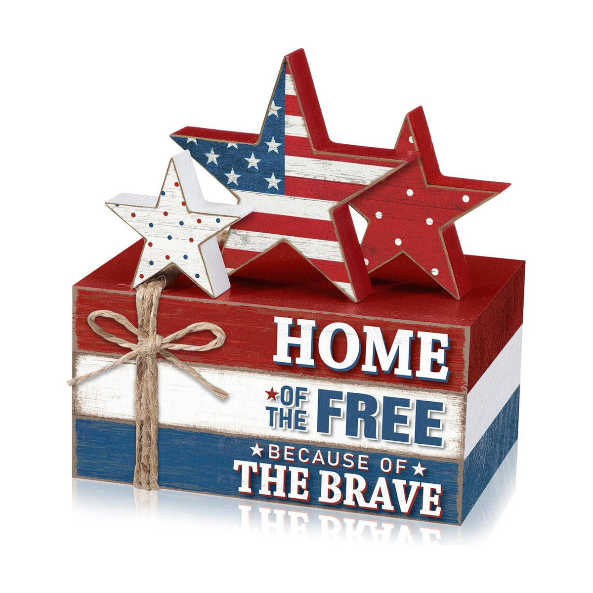 Geelin 4 Pcs 4th of July Wooden Book Stack Sign Decor, 250th Anniversary Patriotic Red White Blue USA Tabletop Decoration with Star Design, Rustic Farmhouse Tiered Tray Decor for Home Office Desk