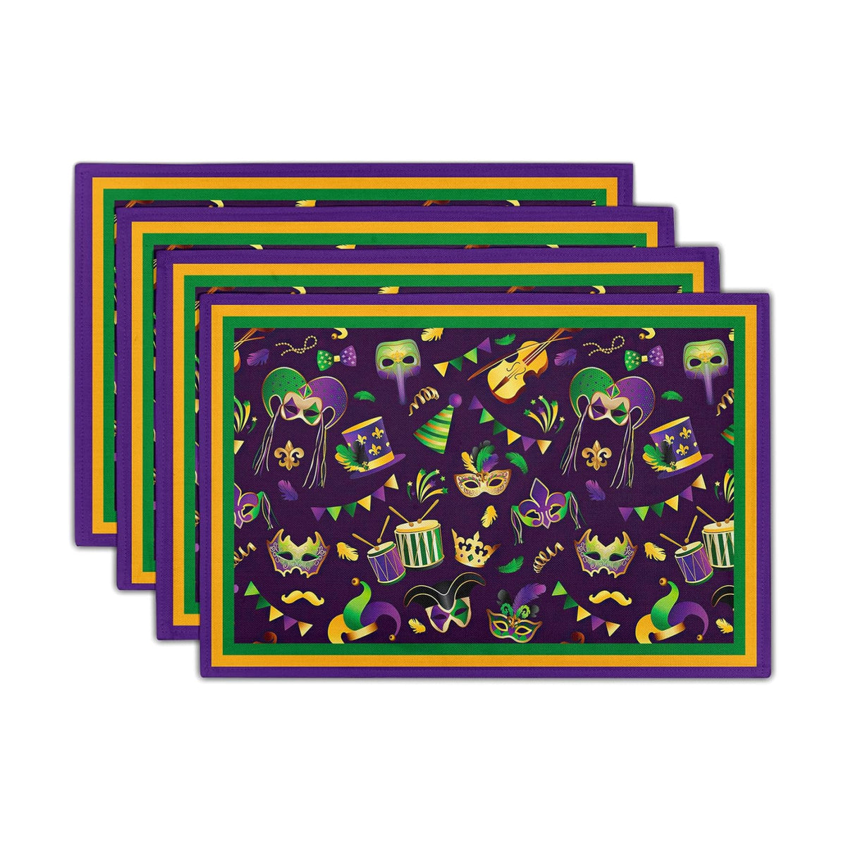 Mardi Gras Placemats Set of 6 18x12 Inch Carnival Fleur De Lis and Masks Linen Place Mat Heat-Resistant Washable Wipeable Table Mat for Party Kitchen Dining Home Decor