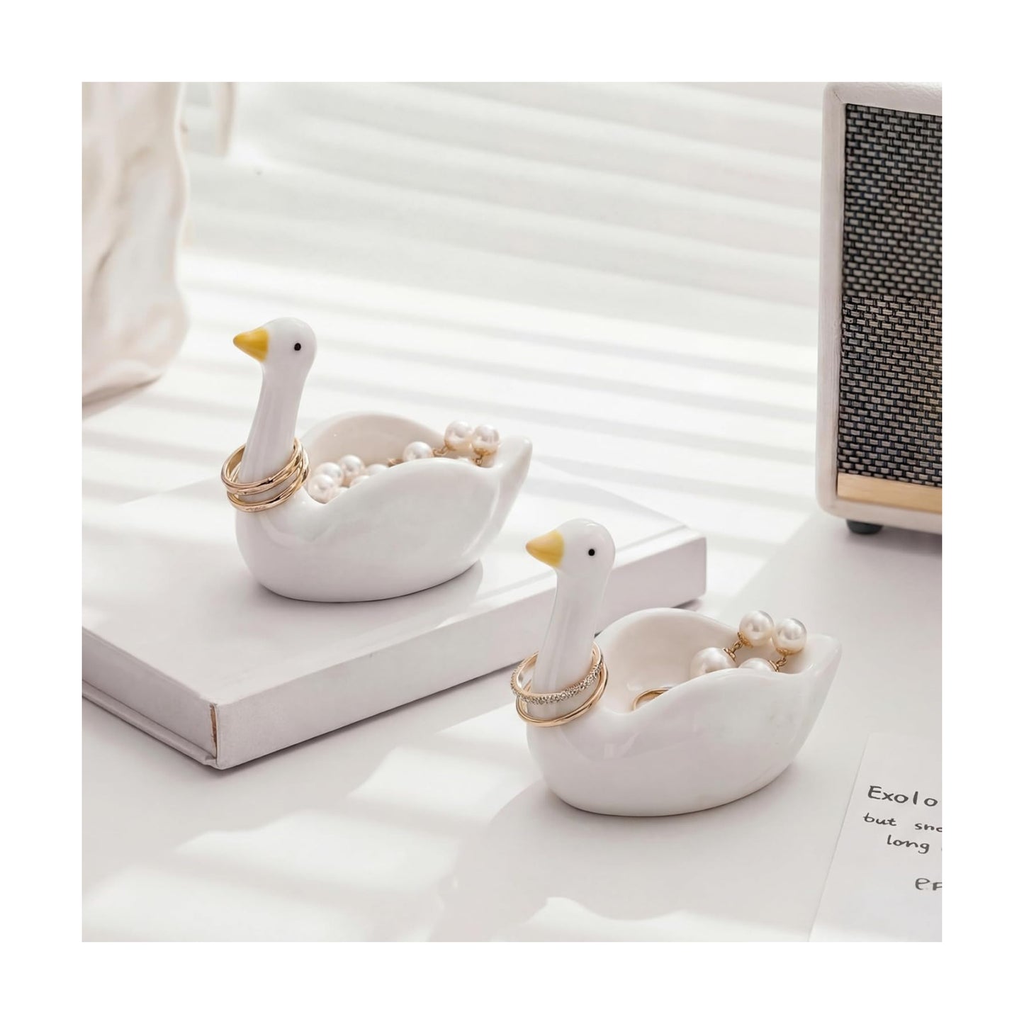 Jewelry Tray Trinket Dishes Ceramic Ring Holder Small Trinket Bowl / Silly Goose / Set of 2