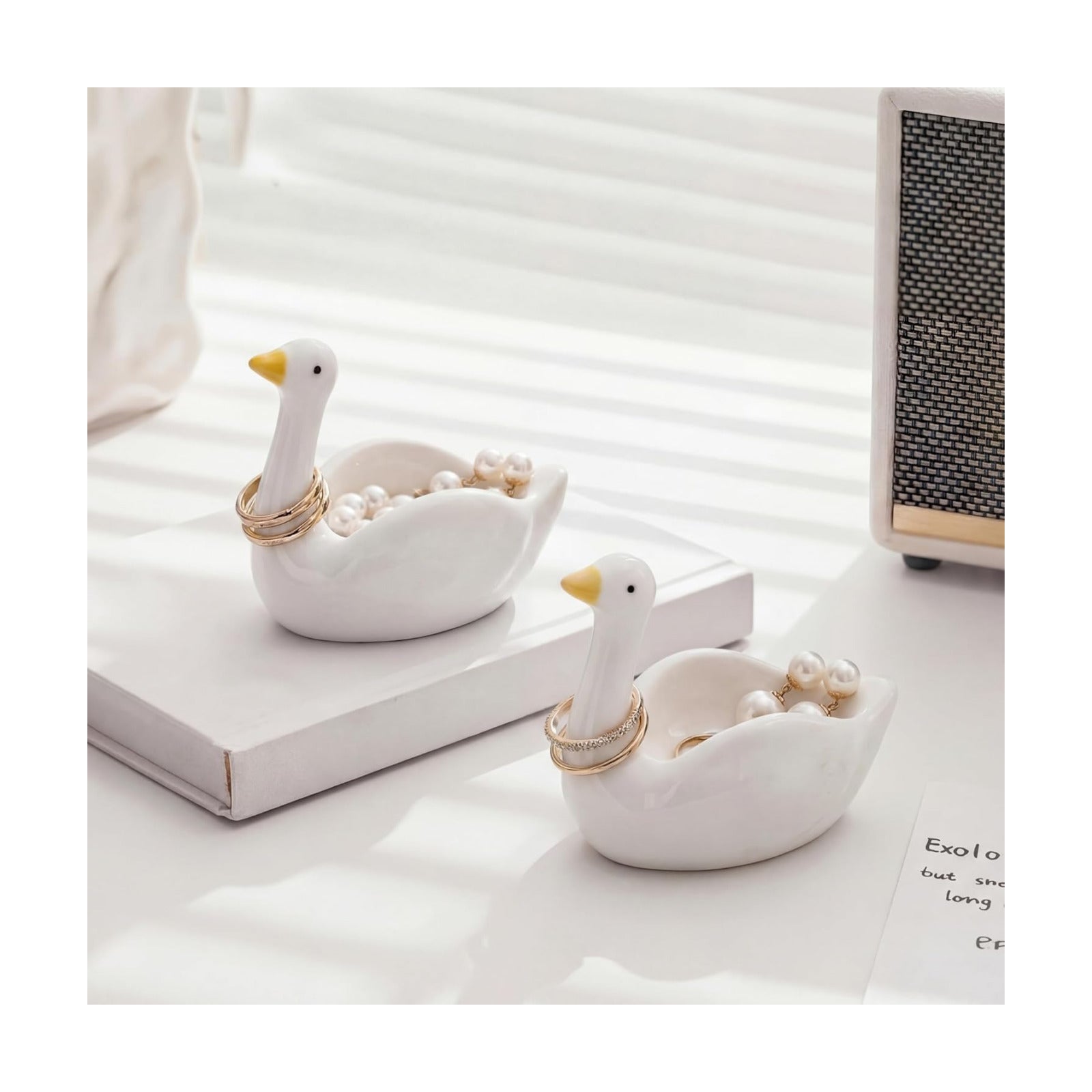 Jewelry Tray Trinket Dishes Ceramic Ring Holder Small Trinket Bowl / Silly Goose / Set of 2
