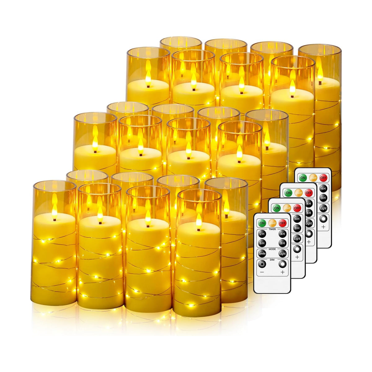 Nimiko Flickering Flameless LED Candles,Battery Operated Candles 24 Pcs with Embedded Star String,Acrylic LED Pillar