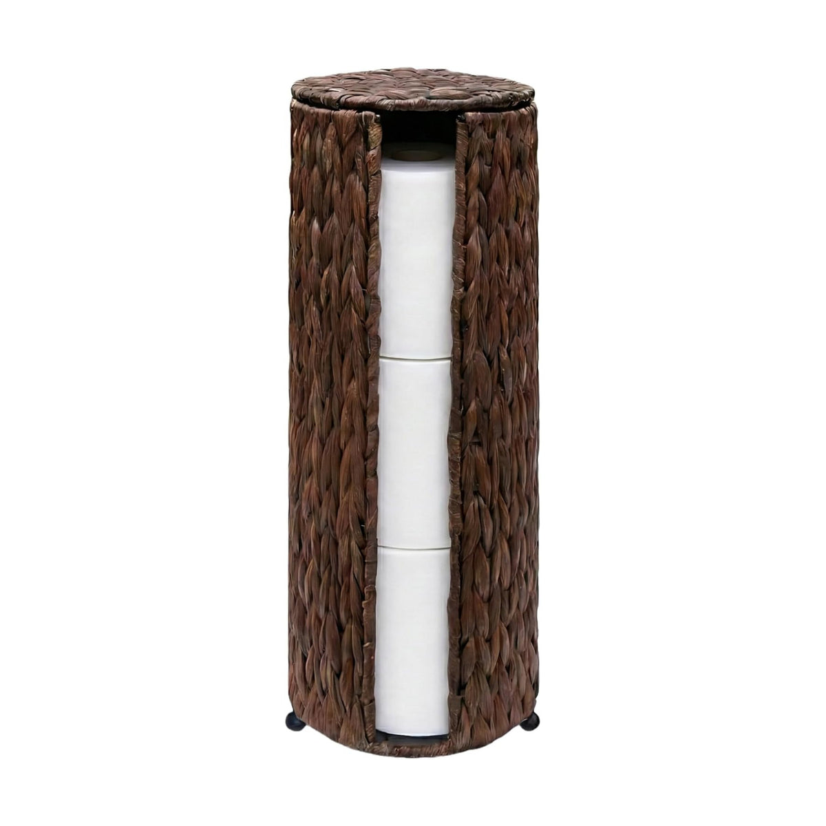 PINXIURY Water Hyacinth Paper Roll Holder, Wicker Toilet Paper Holder Stand for Bathroom, Toilet Roll Holder Stand for