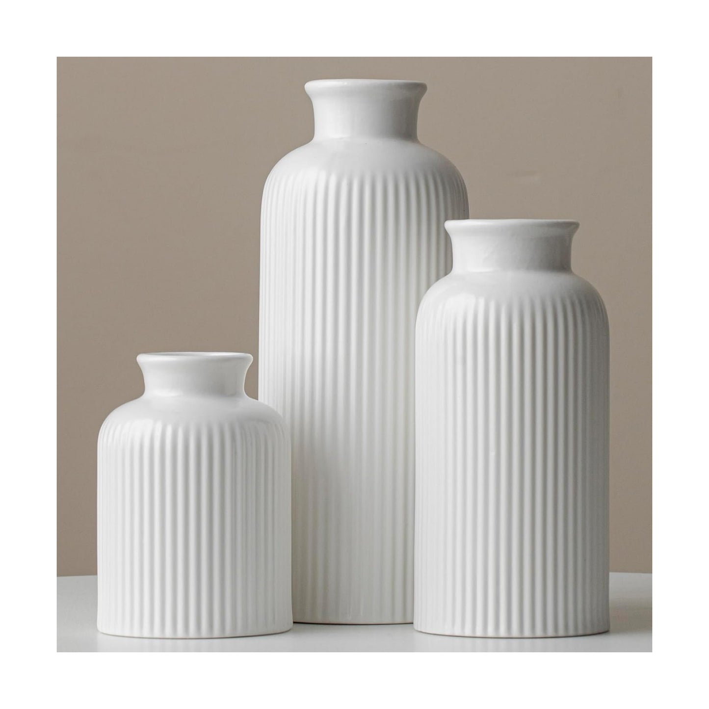 Large Modern Ceramic Vase Set / Large Matte Glaze White / 10 Inch