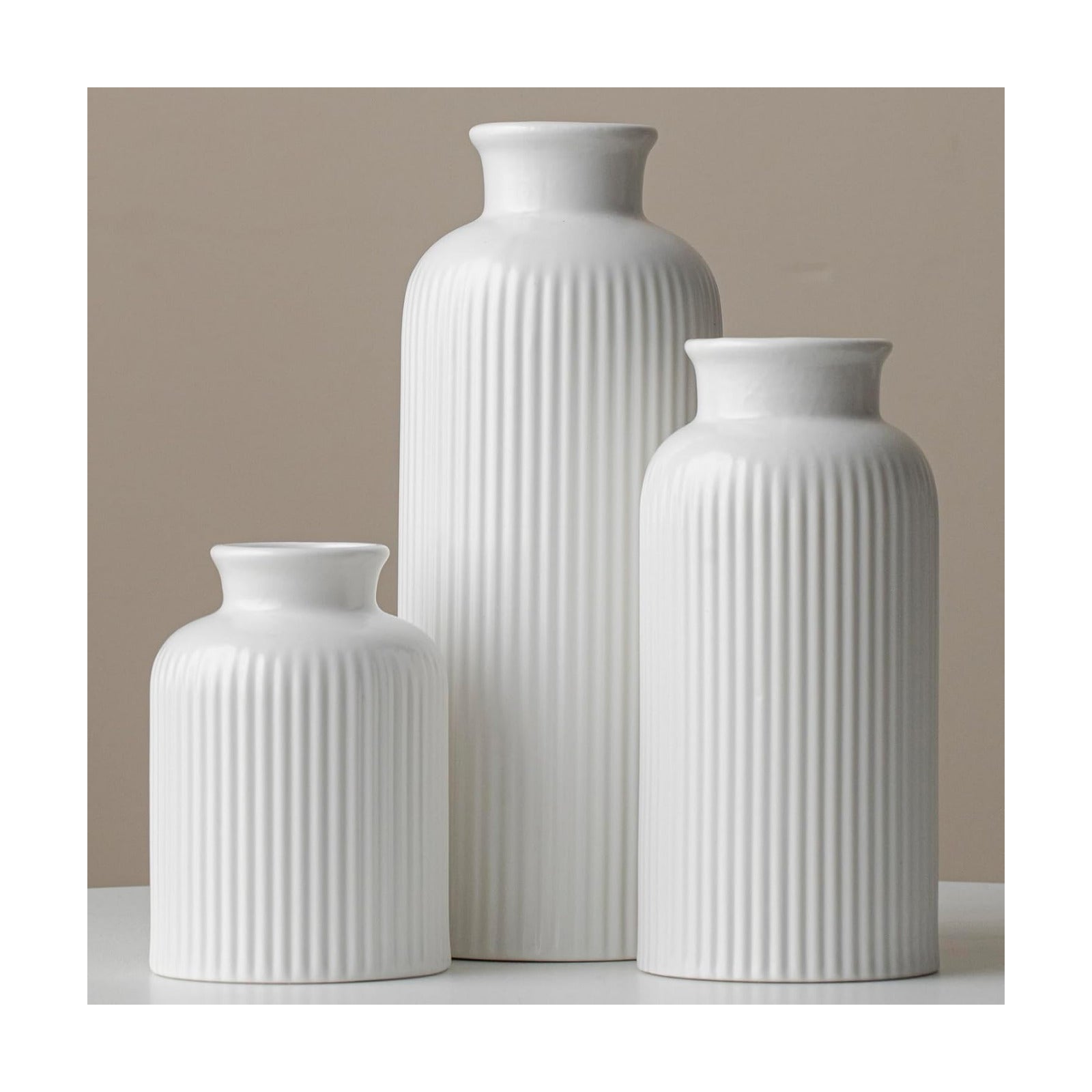 Large Modern Ceramic Vase Set / Large Matte Glaze White / 10 Inch