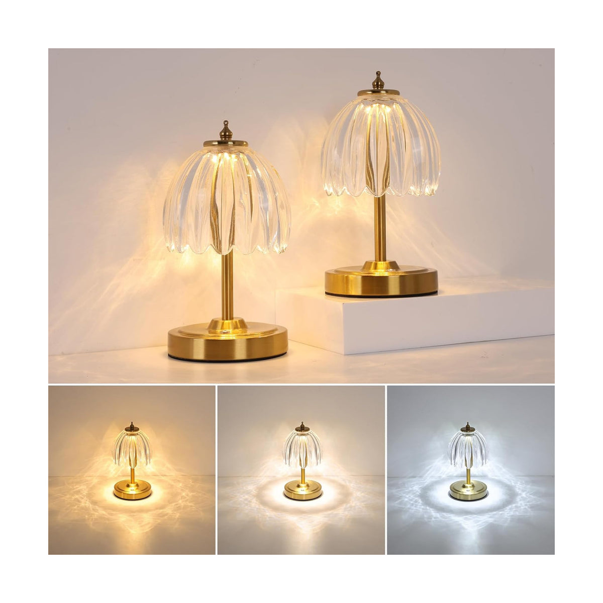 Shenmoyl Set of 2 Tulip Table Lamp with 5200mAh Battery & Touch Control, Cordless Small Table Lamp with 3 Colors