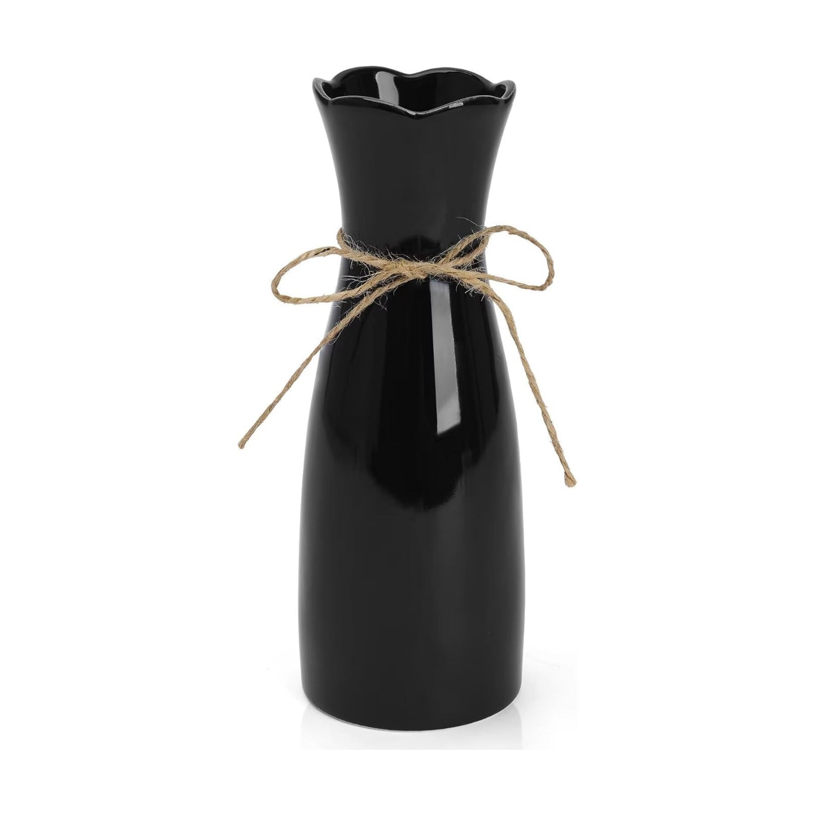 Small Vase Ceramic Jute Rope Simple Vases / Black / Medium