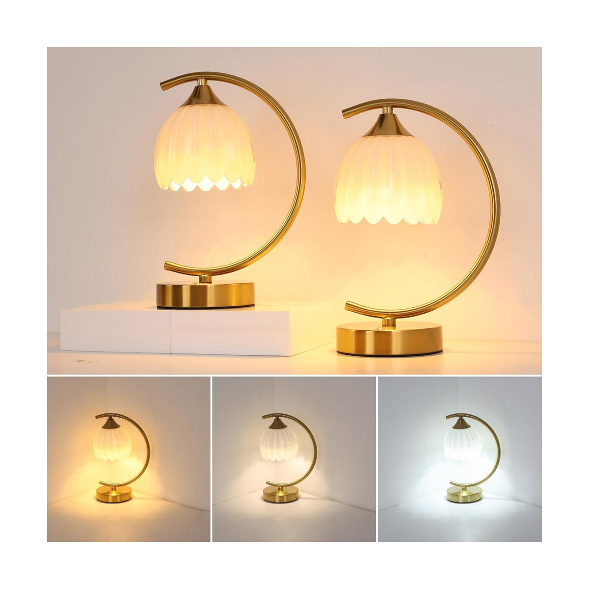 Shenmoyl Set of 2 Tulip Table Lamp, 5200mAh Cordless Touch Control Table Lamps with 3 Color Temps & Stepless Dimming