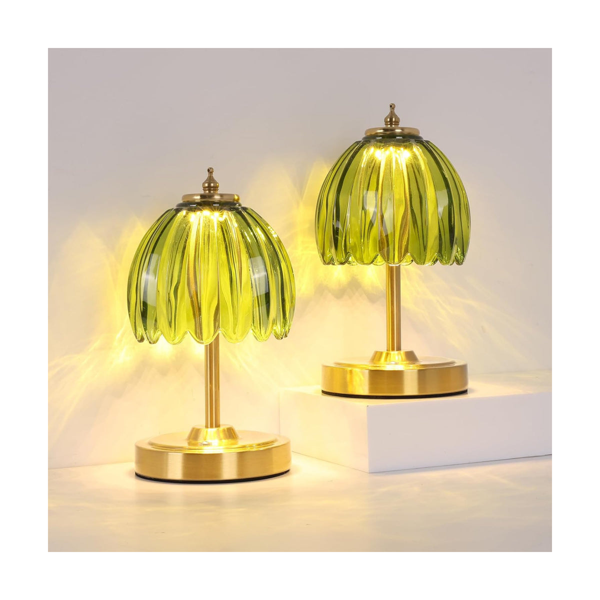 Shenmoyl Set of 2 Tulip Table Lamp with 5200mAh Battery & Touch Control, Cordless Small Table Lamp with 3 Colors