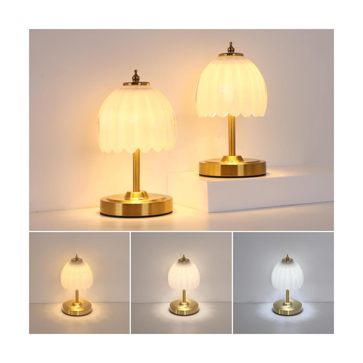 Shenmoyl Set of 2 Tulip Table Lamp with 5200mAh Battery & Touch Control, Cordless Small Table Lamp with 3 Colors