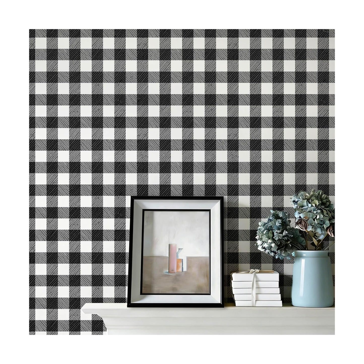 Checkered Wallpaper Black and White Wallpaper " Peel and Stick Modern / 196 x 17.3 / Black/white