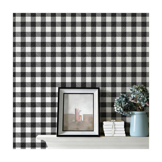 Checkered Wallpaper Black and White Wallpaper " Peel and Stick Modern / 196 x 17.3 / Black/white