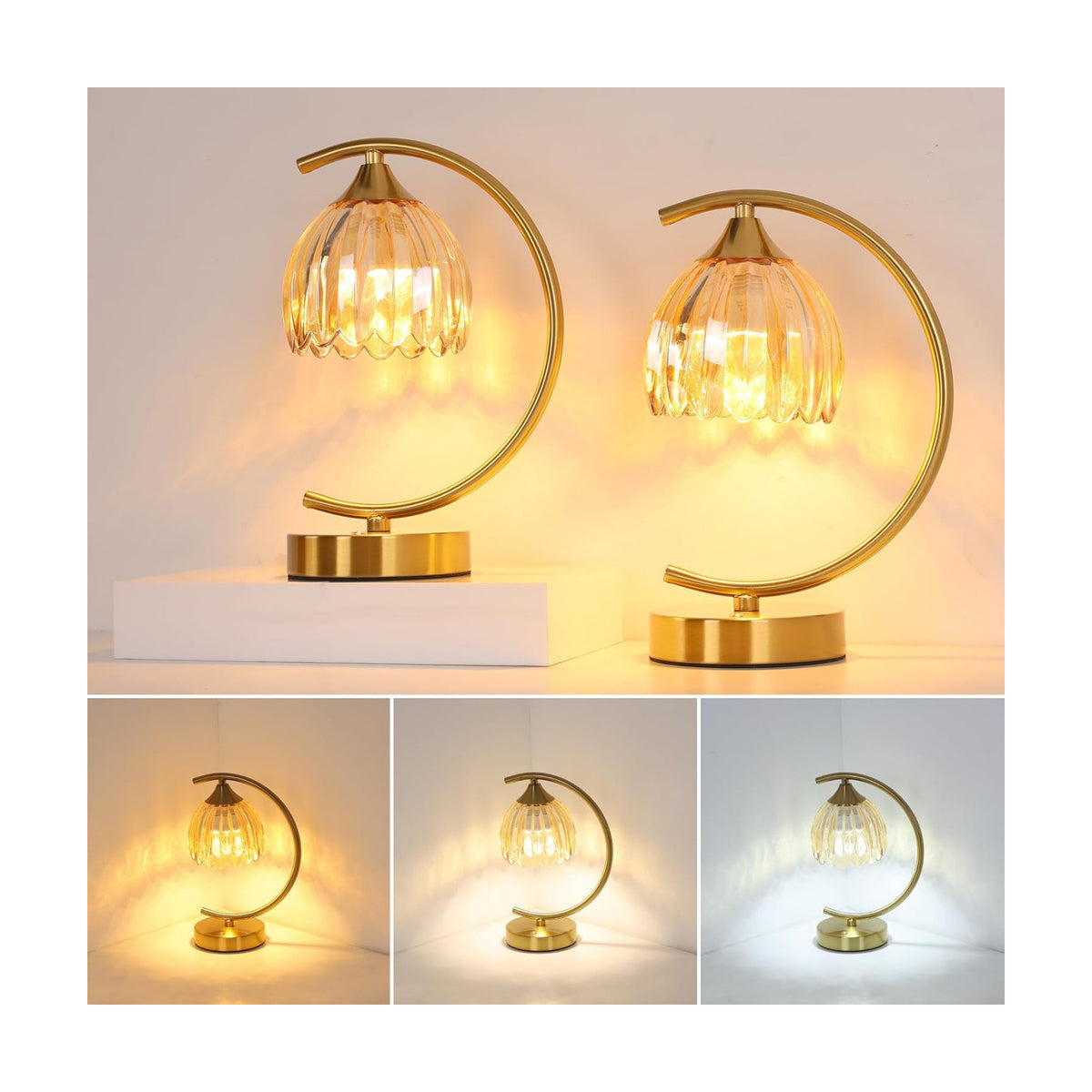 Shenmoyl Set of 2 Tulip Table Lamp, 5200mAh Cordless Touch Control Table Lamp with 3 Color Temps & Stepless Dimming