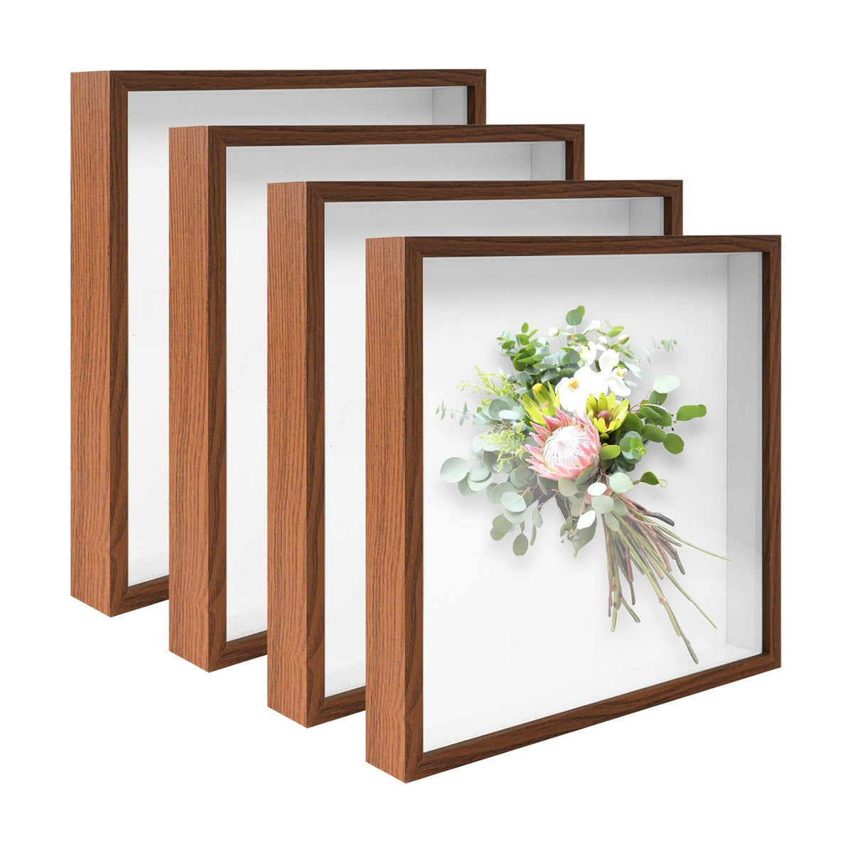 4 Pack 12x12 Shadow Box Frame Display Cases 3D Wood Deep Shadow Boxes | Shadow Display Frames with Stand, for Dried