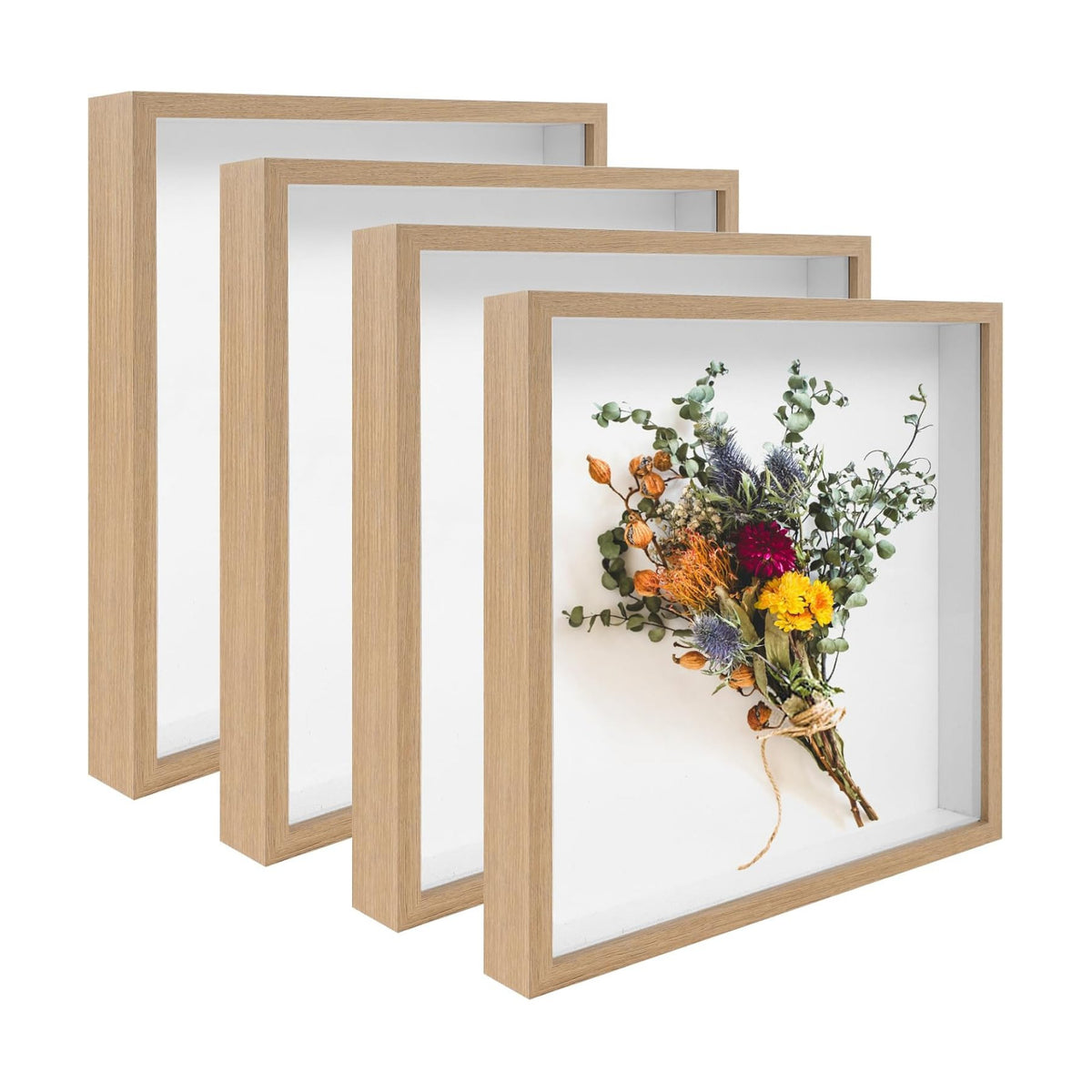 4 Pack 12x12 Shadow Box Frame Display Cases 3D Wood Deep Shadow Boxes | Shadow Display Frames with Stand, for Dried