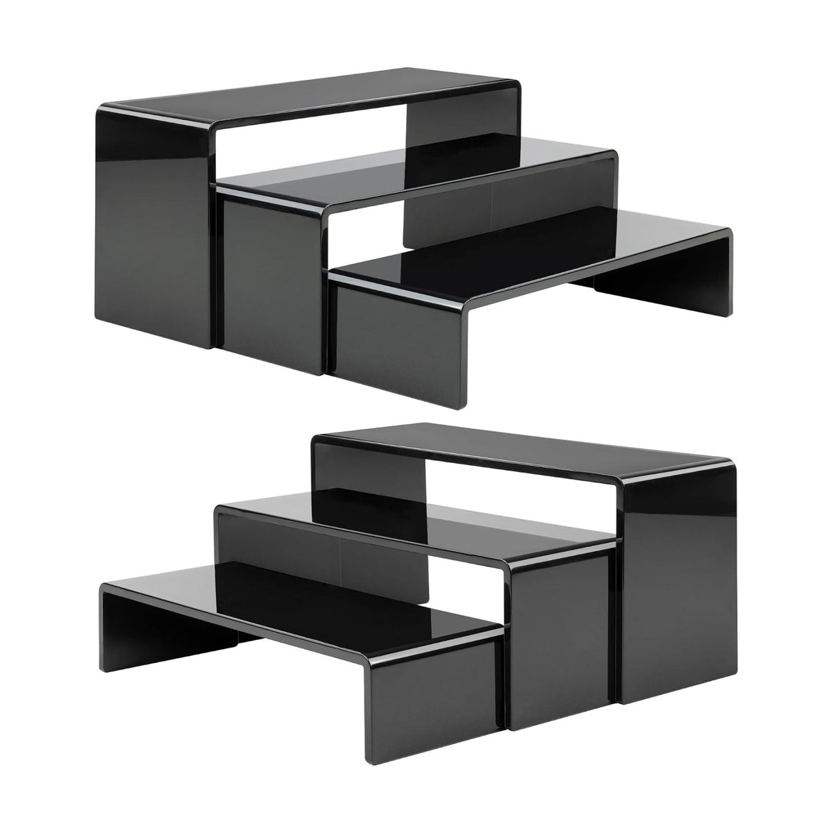 6 Pcs Acrylic Display Risers, 2 Set(7.9”L, 8.3”L, 8.7”L), Black | Rectangular Display Stands, Acrylic Display Shelves