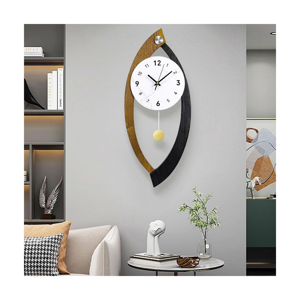 23.6 x 9.8inch Decorative Wall Clocks with Pendulum Solid Wood Frame | Large Modern Unique Clock for Wall Decor Living