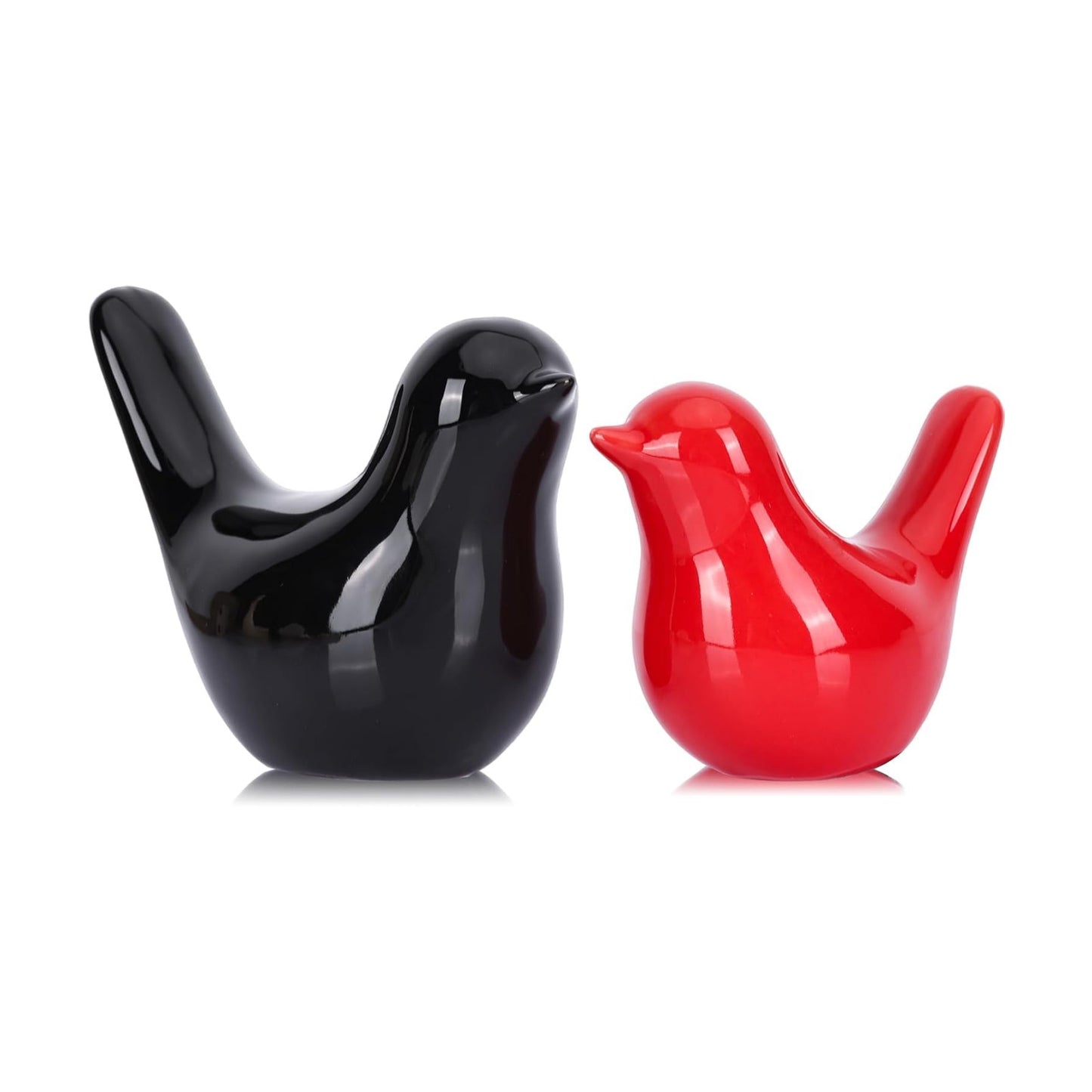 Small Ceramic Bird Statue and Sculpture / Black Red