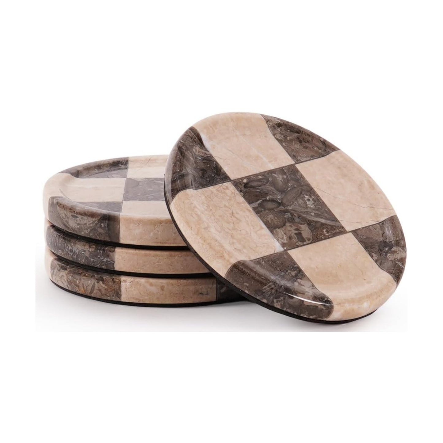 Handmade Round Stone Coaster / Oceanic & Verona / 4 Inch / Set of 4