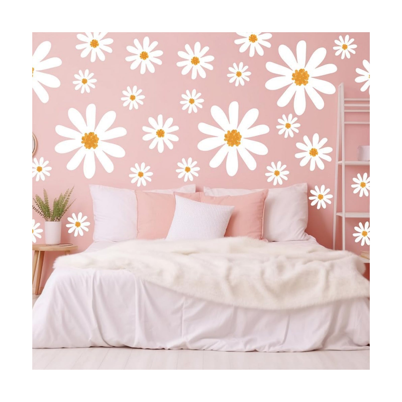 Large Daisy Wall Decals / White / Set of 56