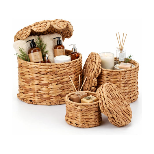 Scalloped Wicker Storage Baskets / Natural / Set of 3