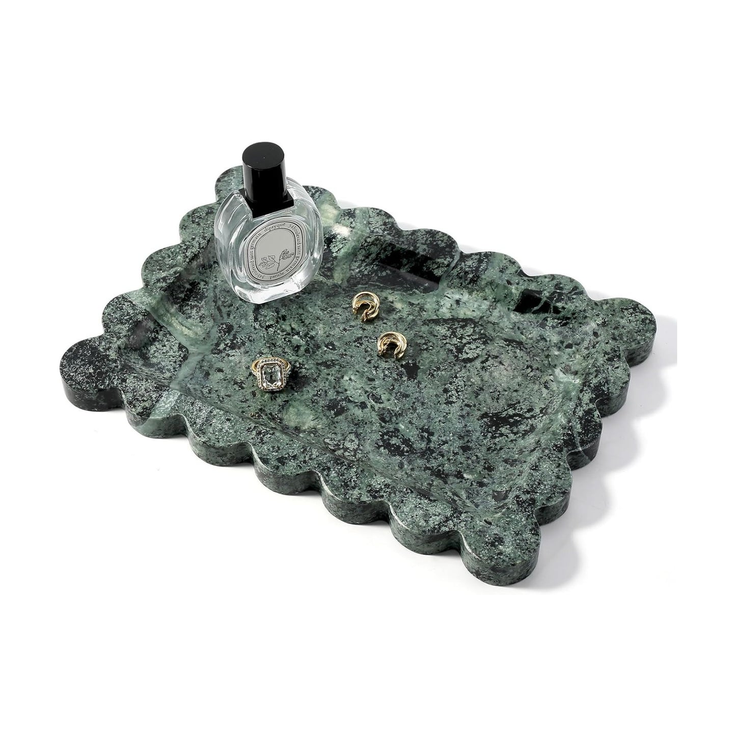 Scalloped Marble Tray / Green / 11 x 7.9 x 0.7