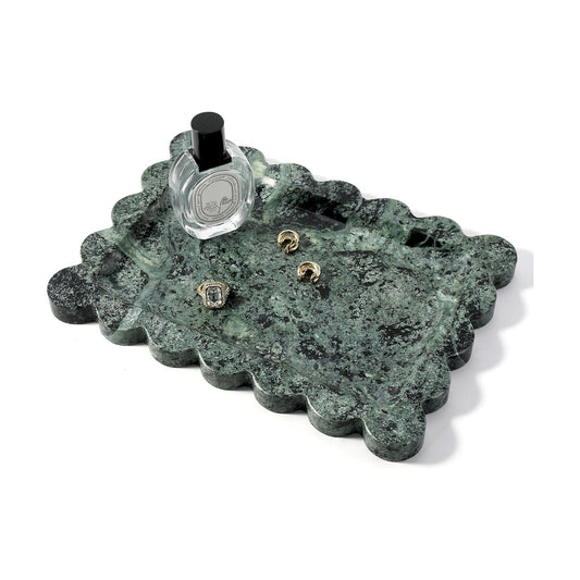Scalloped Marble Tray / Green / 11 x 7.9 x 0.7