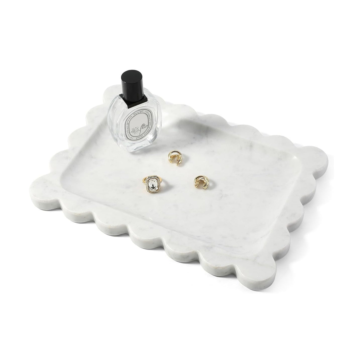 Scalloped Marble Tray / Bianco Carrara / 11 x 7.9 x 0.7 / Natural