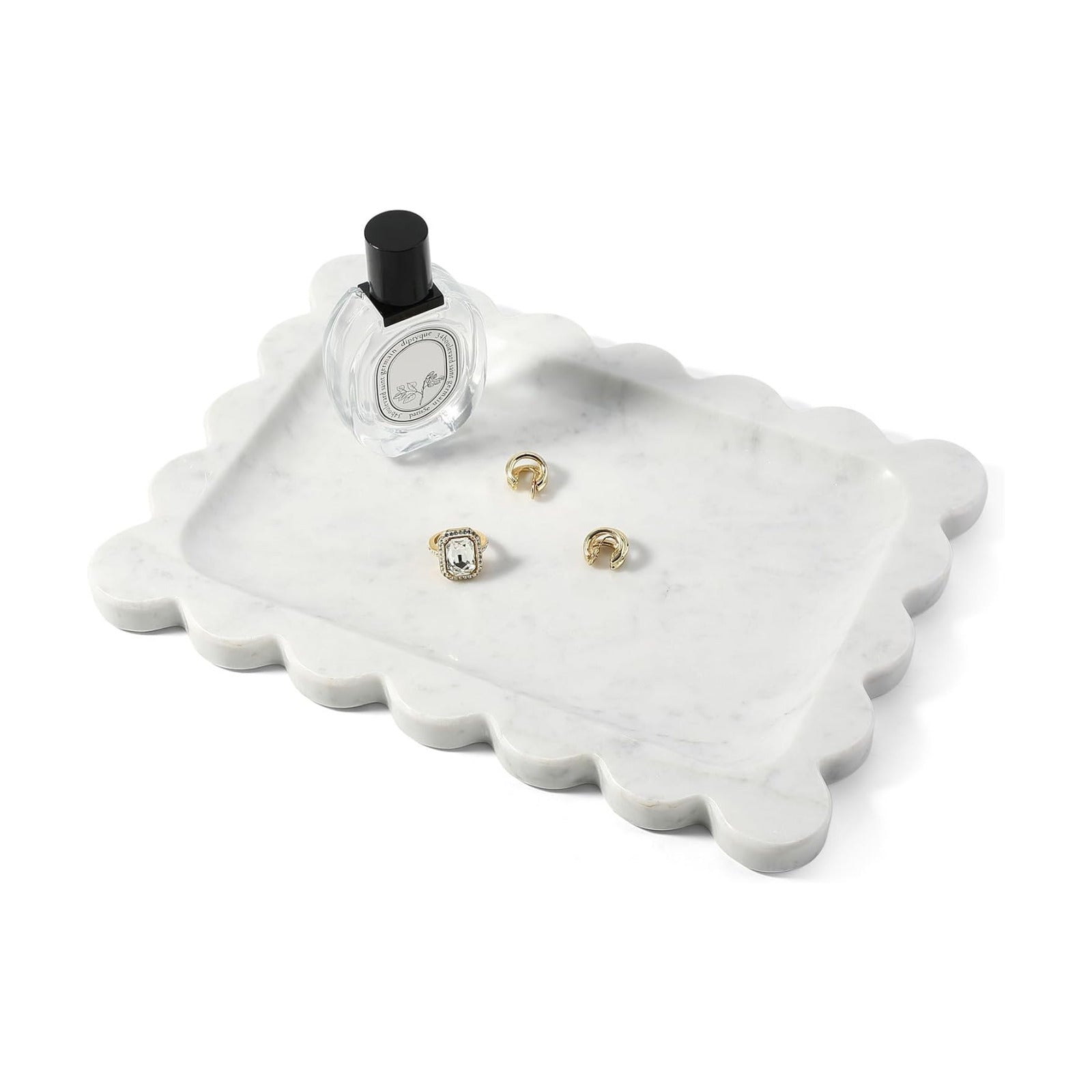 Scalloped Marble Tray / Bianco Carrara / 11 x 7.9 x 0.7 / Natural