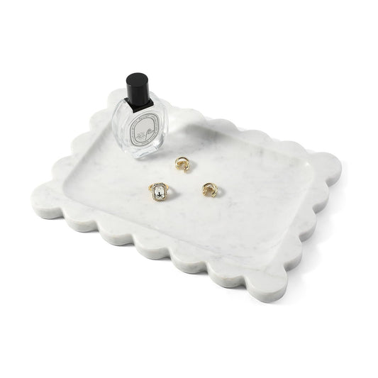 Scalloped Marble Tray / Bianco Carrara / 11 x 7.9 x 0.7 / Natural