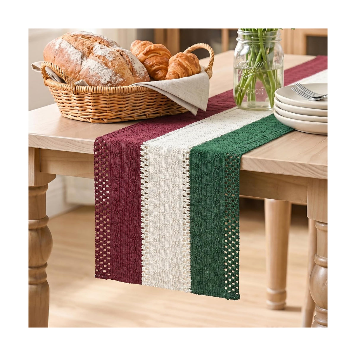Artoid Mode Green Beige Red Farmhouse Rustic Table Runner 12x108 Inch