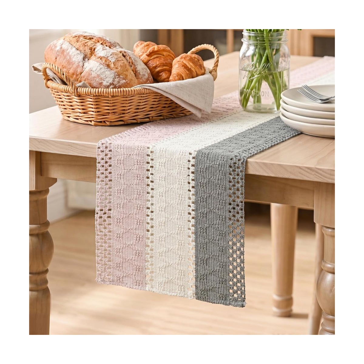 Artoid Mode Grey Beige Pink Farmhouse Rustic Table Runner 12x48 Inch