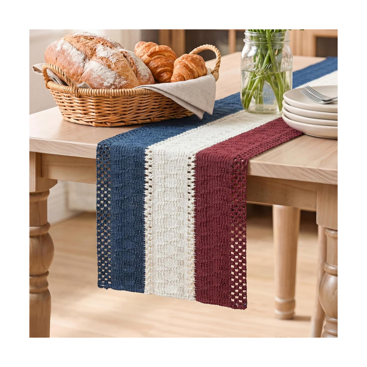 Artoid Mode Blue Beige Red Farmhouse Rustic Table Runner 12x48 Inch