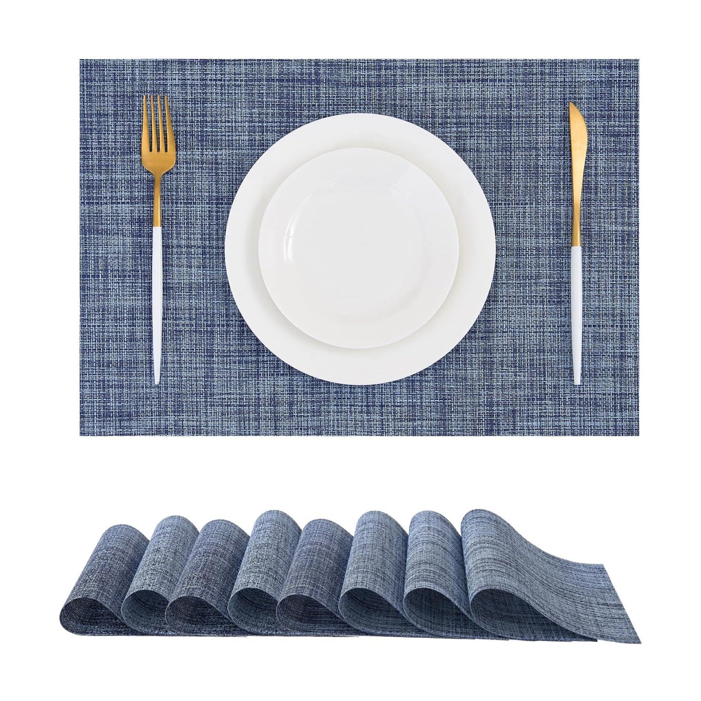 Deep Navy Woven Placemats / C1- Deep Navy / Set of 8
