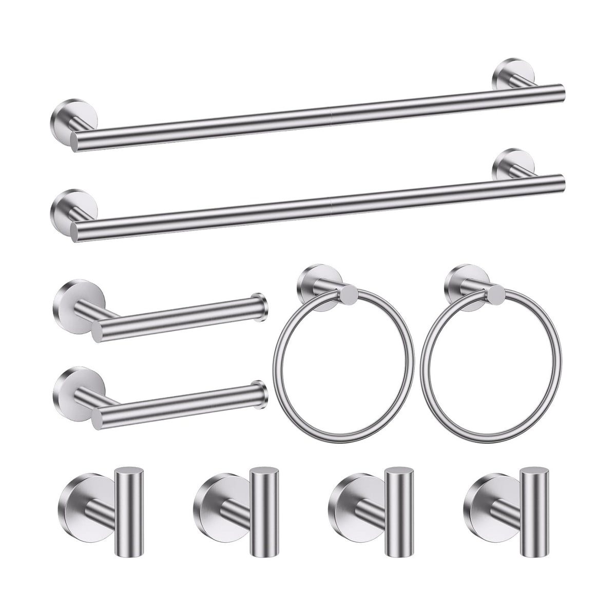 10 Pieces Brushed Nickel Bathroom Hardware Accessories Set SUS304 Stainless Steel Towel Bar Holder Set, 23.6Inch Towel