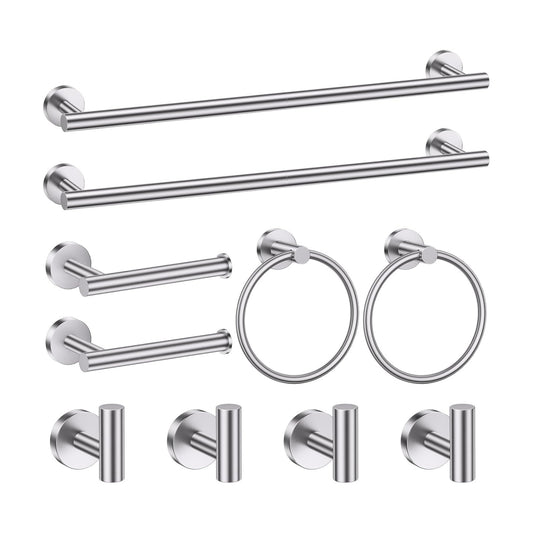 10 Pieces Brushed Nickel Bathroom Hardware Accessories Set SUS304 Stainless Steel Towel Bar Holder Set, 23.6Inch Towel
