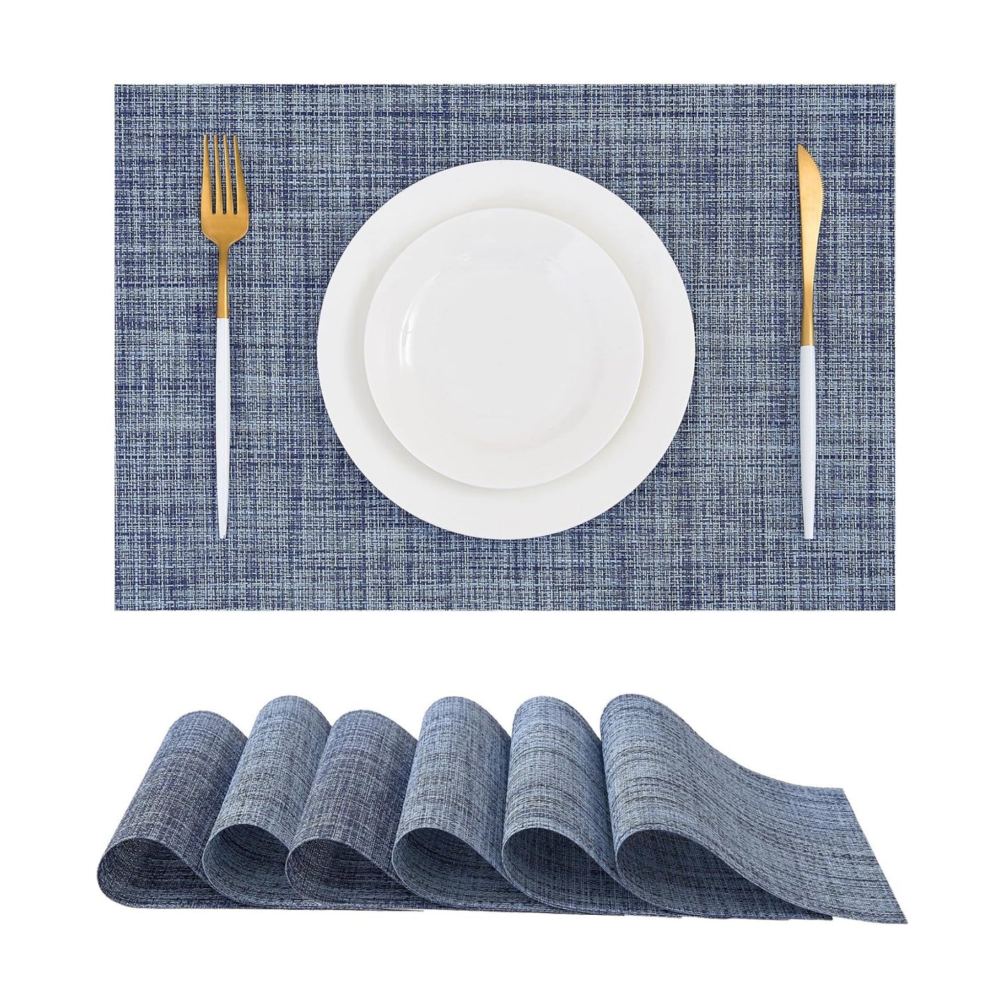 Deep Navy Woven Placemats / C1- Deep Navy / Set of 6