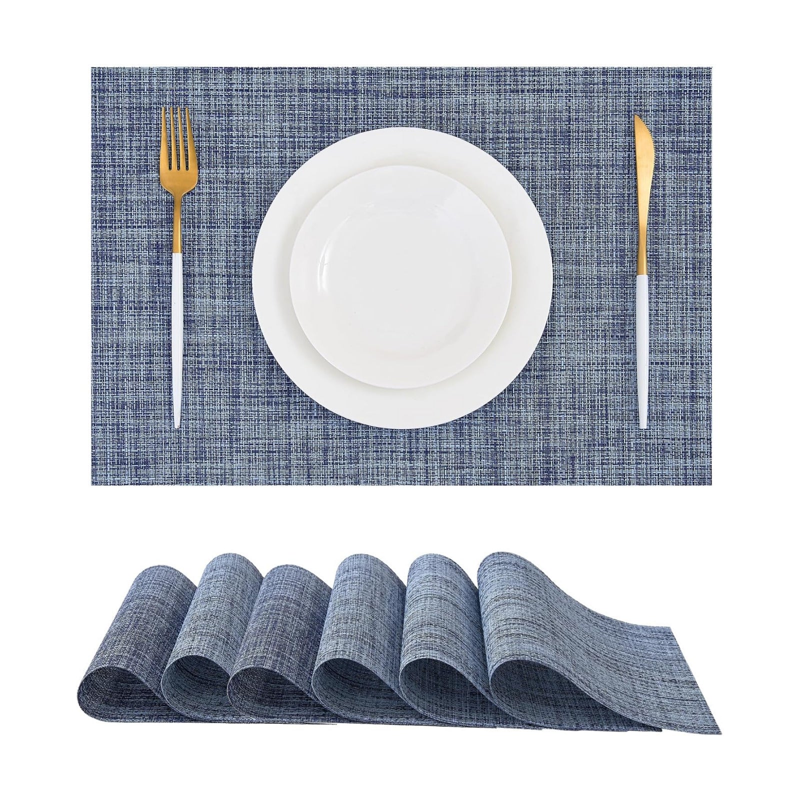 Deep Navy Woven Placemats / C1- Deep Navy / Set of 6