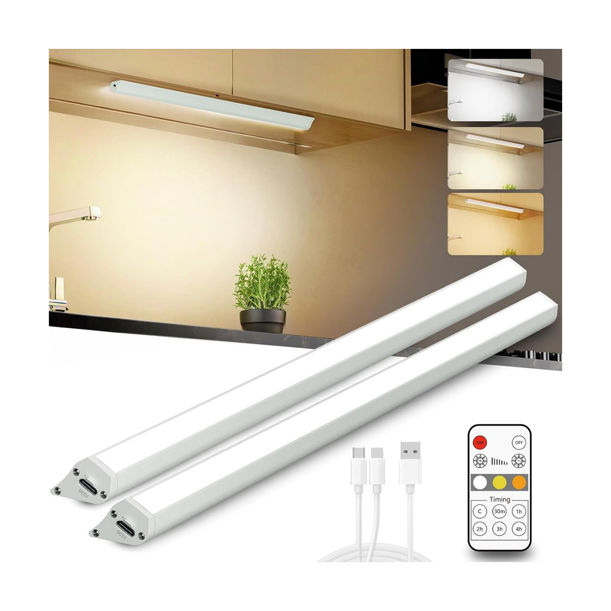 LED Under Cabinet Lighting Wireless, 2400mAh Rechargeable Cabinet Light, Battery Operated, Display Cabinet Lights