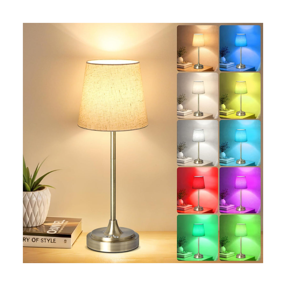 Wowag Cordless Table Lamp Rechargeable,5000mAh Battery Operated Desk Lamp,3 Colors & 7 RGB Stepless Dimmable,Touch