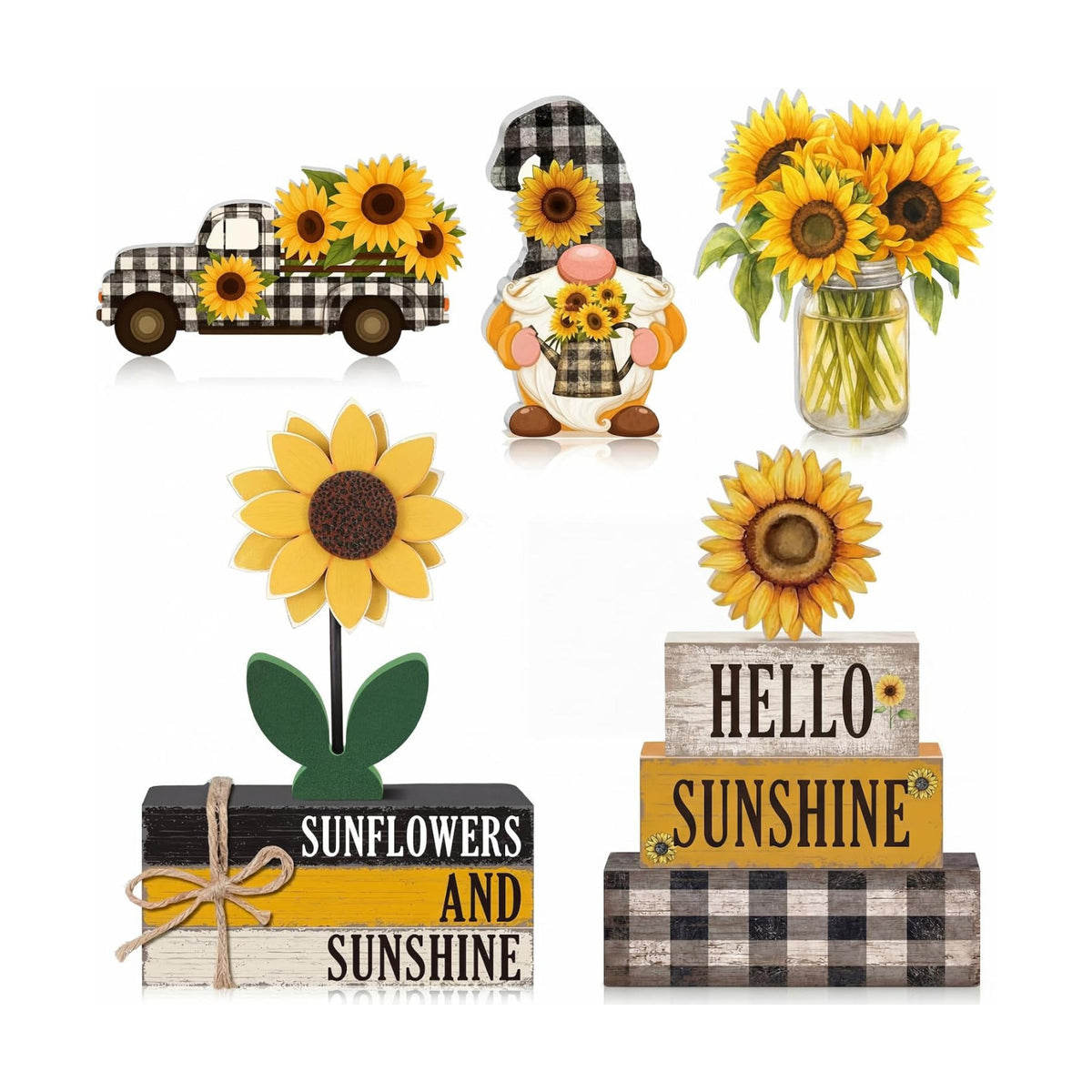 11 Pcs Sunflower Table Centerpiece Decorations, Wooden Stacked Sign