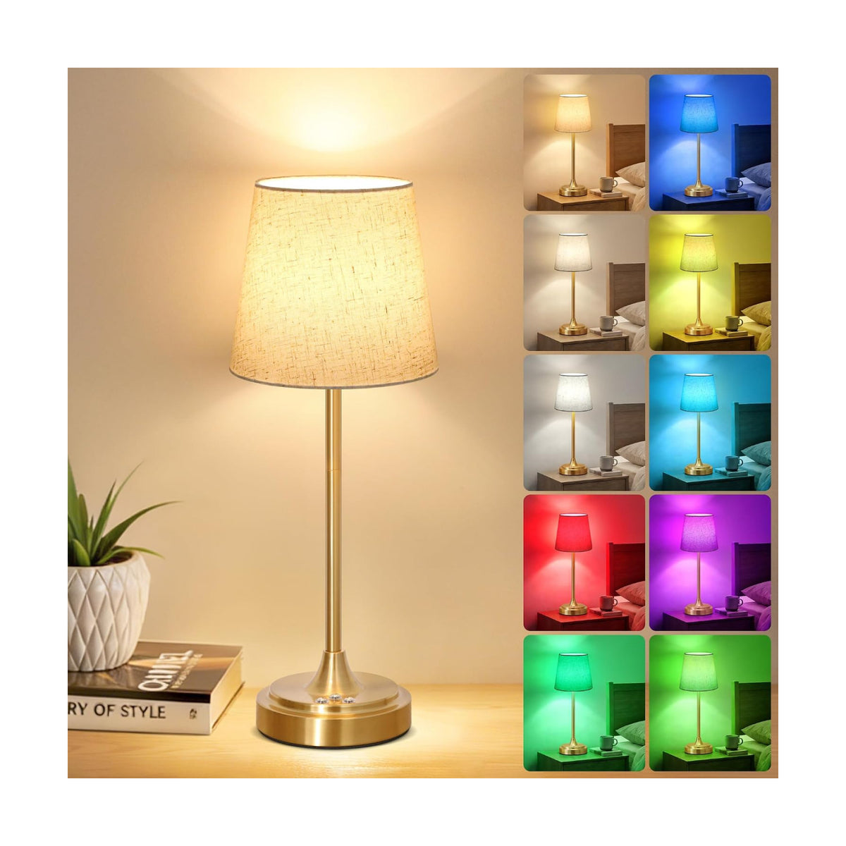 Wowag Cordless Table Lamp Rechargeable,5000mAh Battery Operated Desk Lamp,3 Colors & 7 RGB Stepless Dimmable,Touch