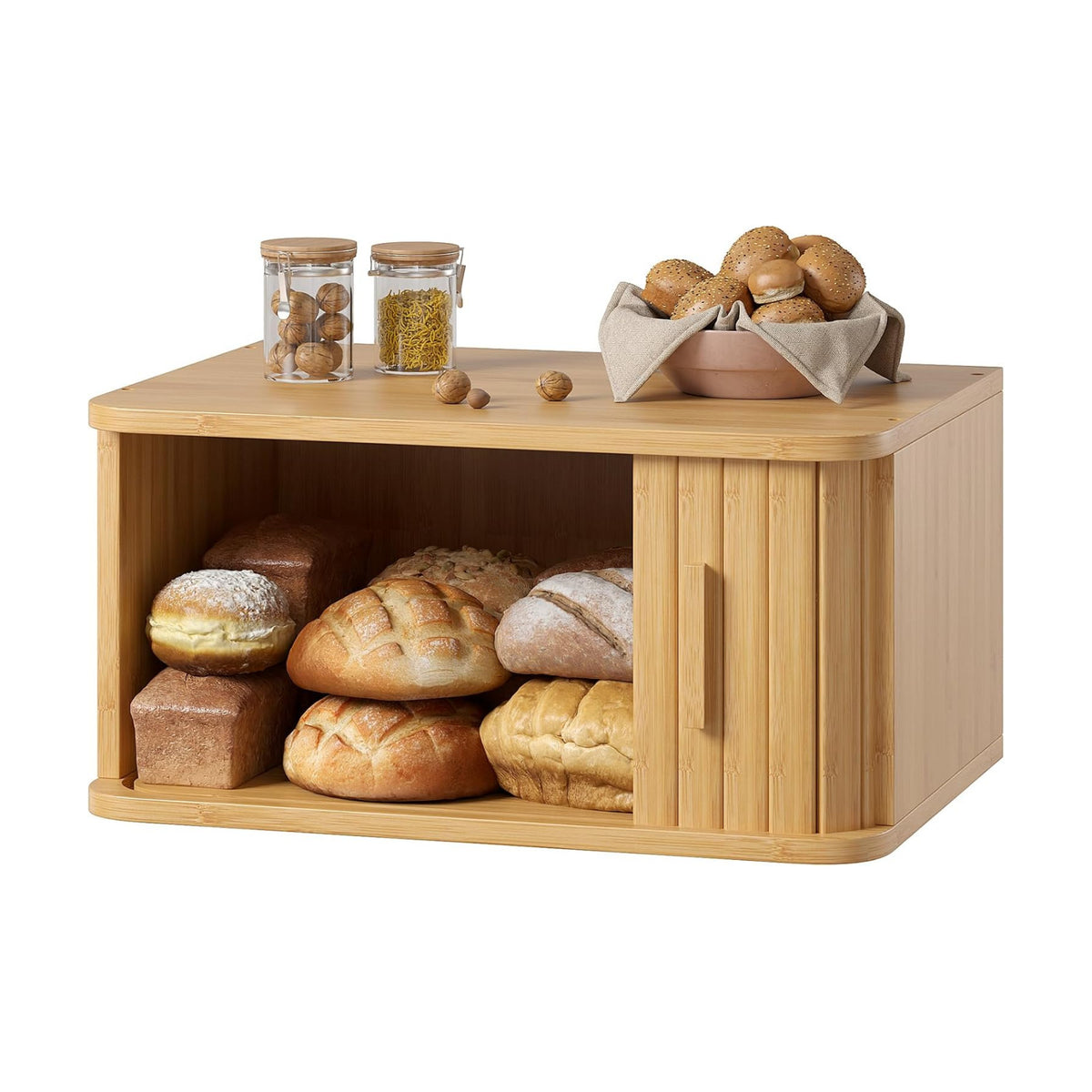 WOWLIVE Roll Top Bread Box for Kitchen Countertop, Bamboo Bread Storage | Airtight Bread Containers, Large Bread Bin